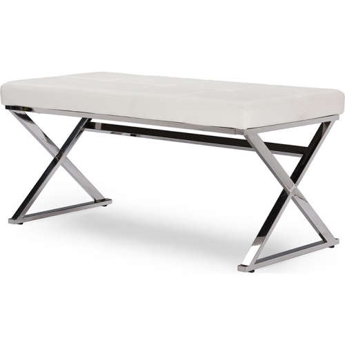 Herald Bench in White Leatherette & Stainless Steel